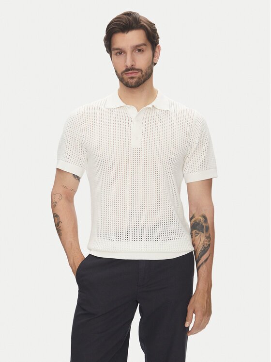 Lindbergh Tricou polo 30-804126 Écru Relaxed Fit
