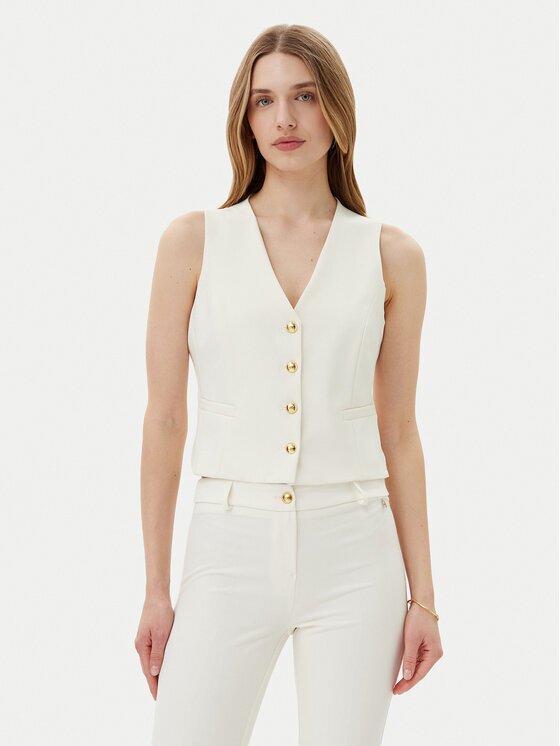 Maryley Vestă elegantă 25EB128/43VA Écru Regular Fit