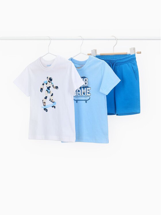 Mayoral Set 2 tricouri și pantaloni scurți 3604 Albastru celest Regular Fit