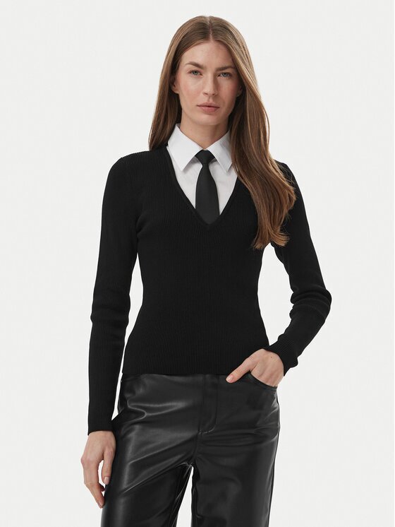 Morgan Pulover 252-MCRAVAT Negru Slim Fit