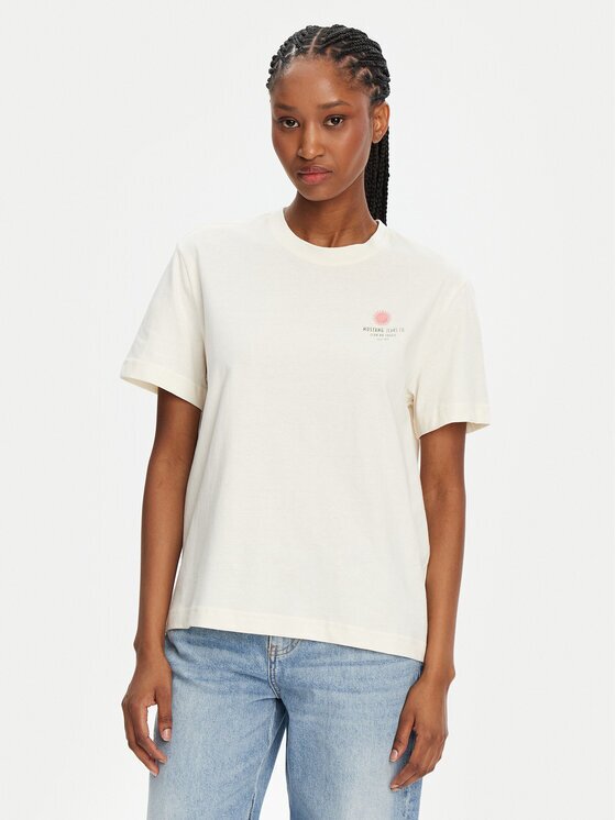 Mustang Tricou Floris 1016141 Écru Relaxed Fit