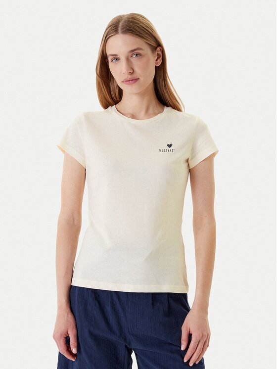 Mustang Tricou Loa 1016509 Écru Slim Fit