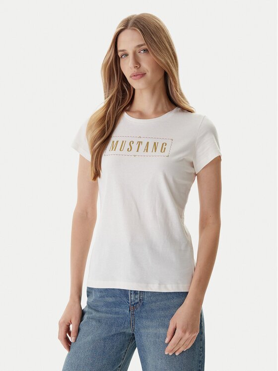 Mustang Tricou Loa 1016754 Écru Slim Fit