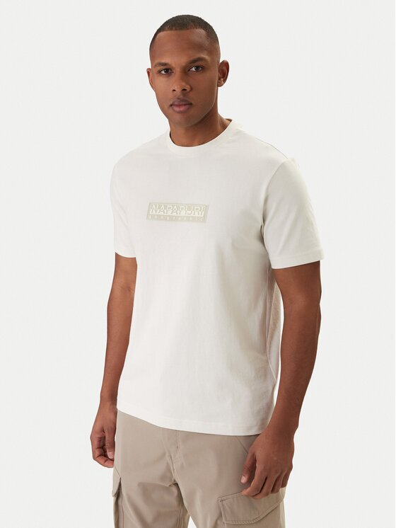 Napapijri Tricou S-Box Logo NP0A4IFL Écru Regular Fit