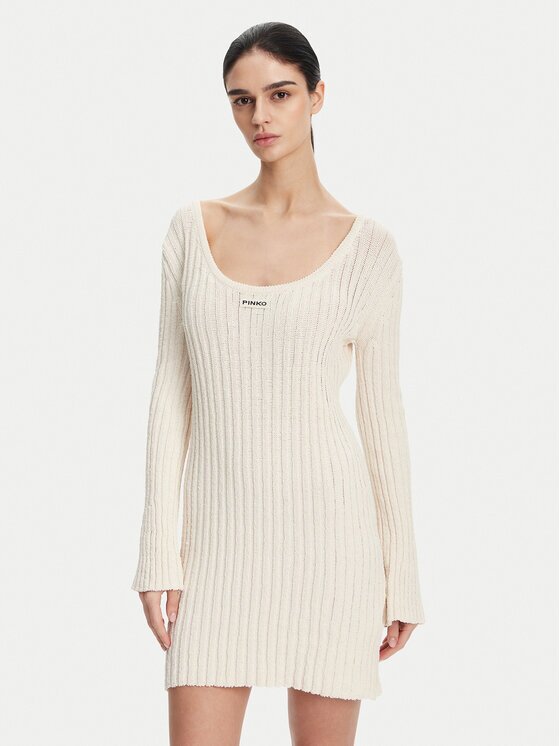 Pinko Rochie tricotată 105301 A2N7 Écru Regular Fit