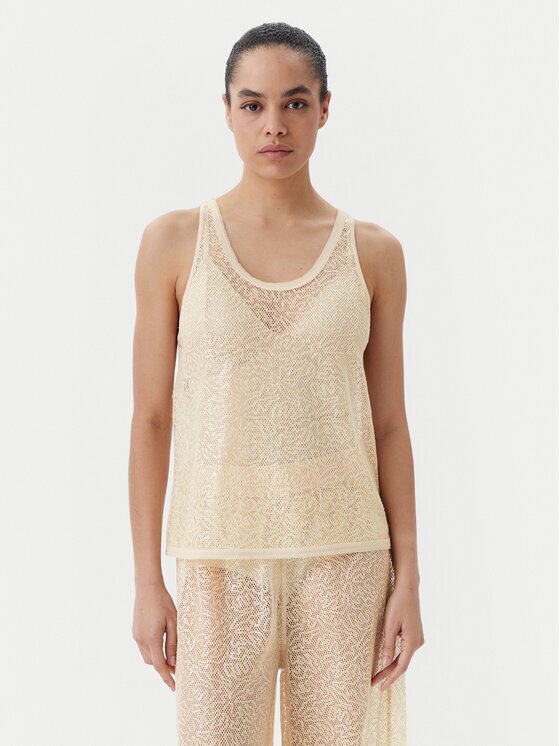 Pinko Top Waiting canottiera rete Bej Slim Fit