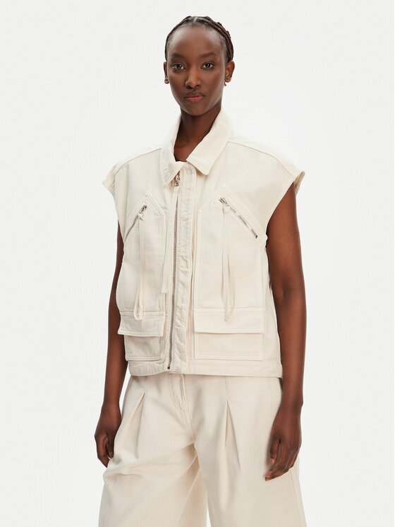 Pinko Vestă elegantă Gerard Gilet 105237 A2M8 Écru Regular Fit