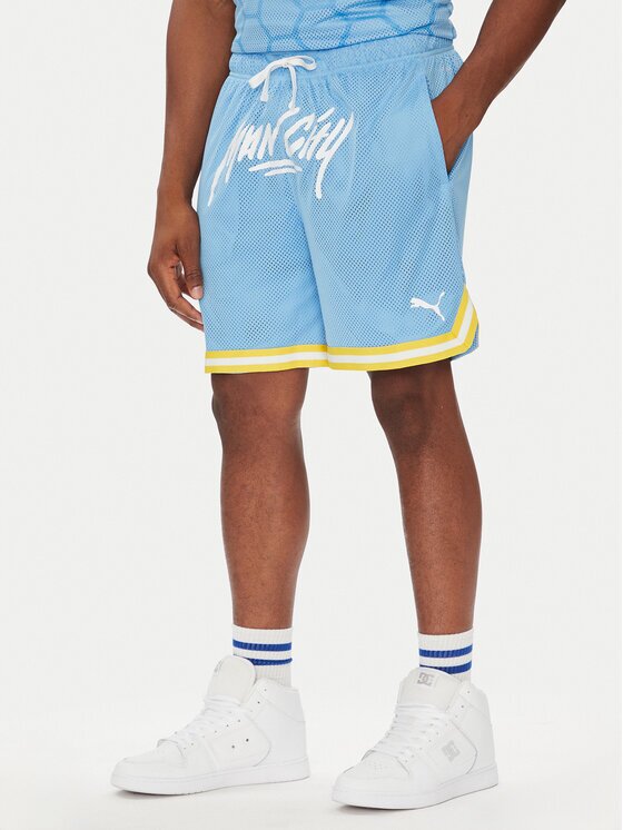 Puma Pantaloni scurți sport Hoops Manchester City 631694 Albastru celest Regular Fit