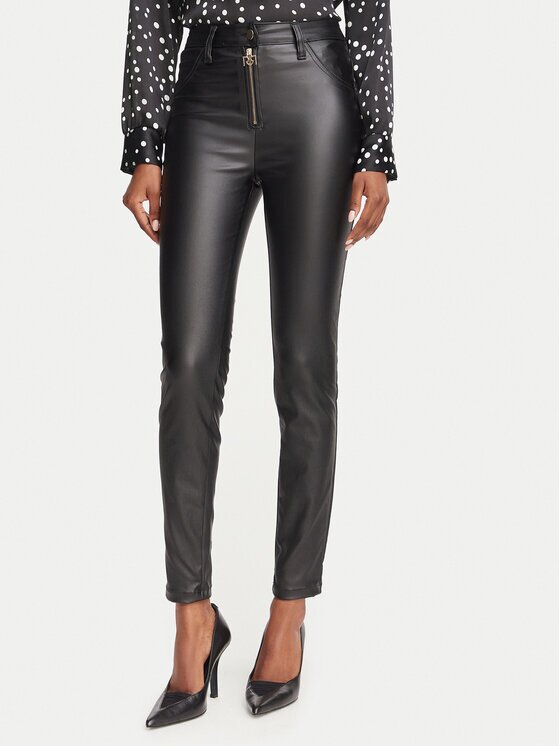 Rinascimento Pantaloni din imitație de piele CFC0130092003 Negru Slim Fit