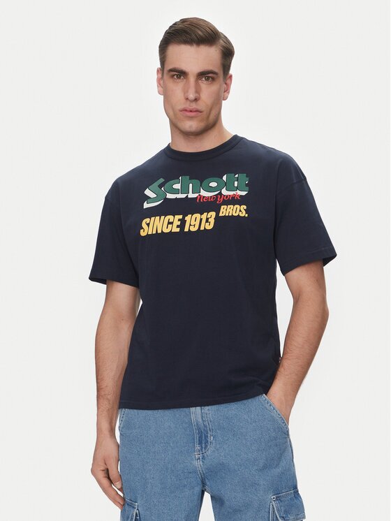 Schott NYC Tricou TSTRAVIS Bleumarin Regular Fit