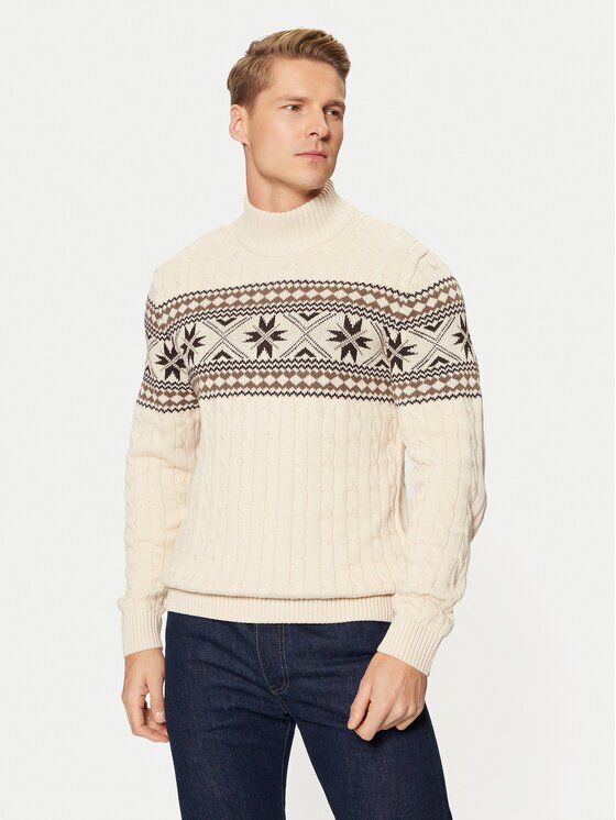 Selected Homme Bluză cu gât 16081554 Écru Regular Fit