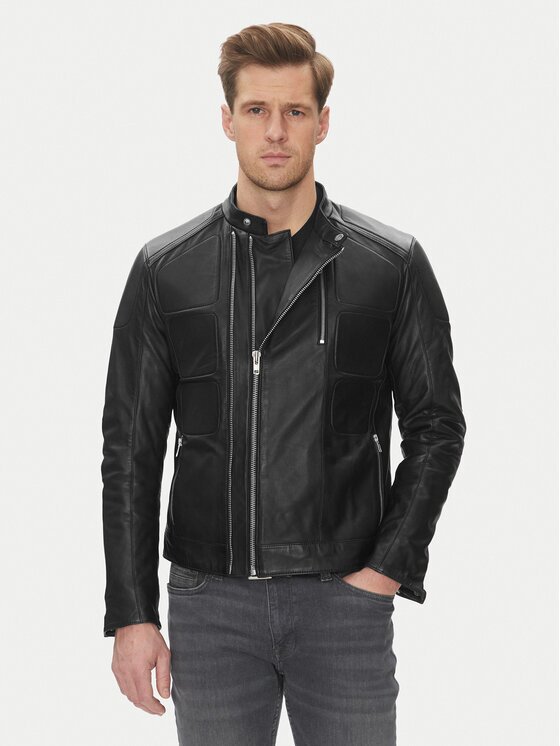 Serge Pariente Geacă de piele Couture Negru Slim Fit
