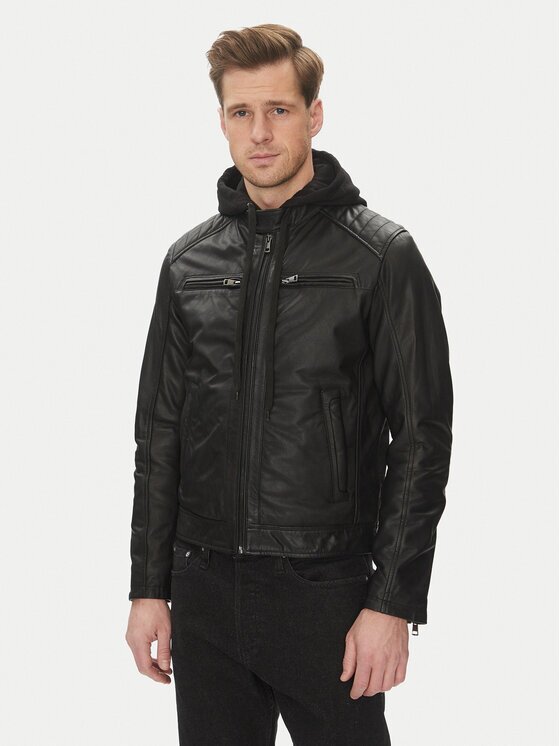 Serge Pariente Geacă de piele Sean Negru Regular Fit