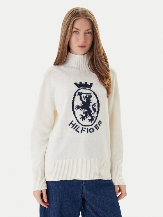 Tommy Hilfiger Bluză cu gât WW0WW46434 Écru Regular Fit