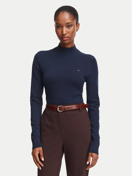 Tommy Hilfiger Bluză cu gât WW0WW51383 Bleumarin Regular Fit