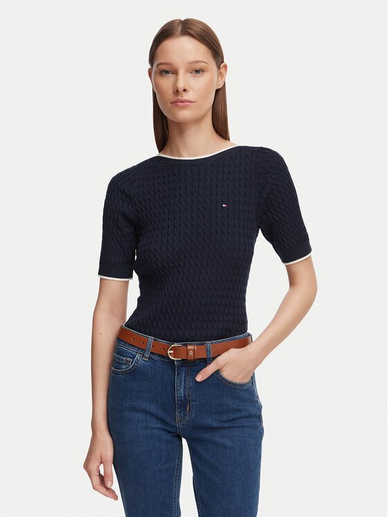 Tommy Hilfiger Bluză Fine Gg Cable Boat WW0WW50103 Regular Fit