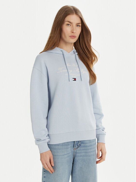 Tommy Hilfiger Bluză Modern Script Graphic WW0WW43842 Albastru celest Regular Fit