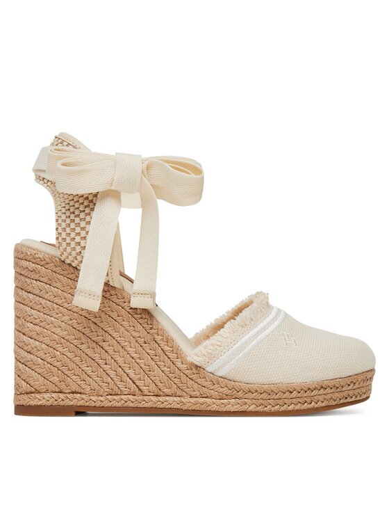 Tommy Hilfiger Espadrile Fringe Canvas High Wedge FW0FW08878 Écru