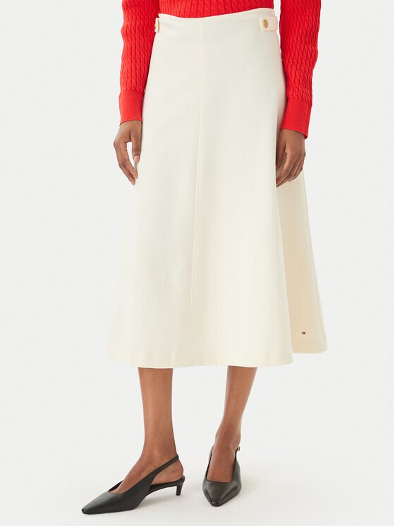 Tommy Hilfiger Fustă midi WW0WW47886 Écru Regular Fit