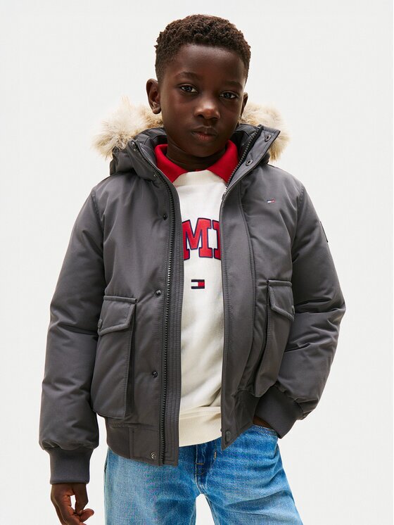 Tommy Hilfiger Geacă de iarnă Hooded Fake Fur Bomber KB0KB09887 Regular Fit