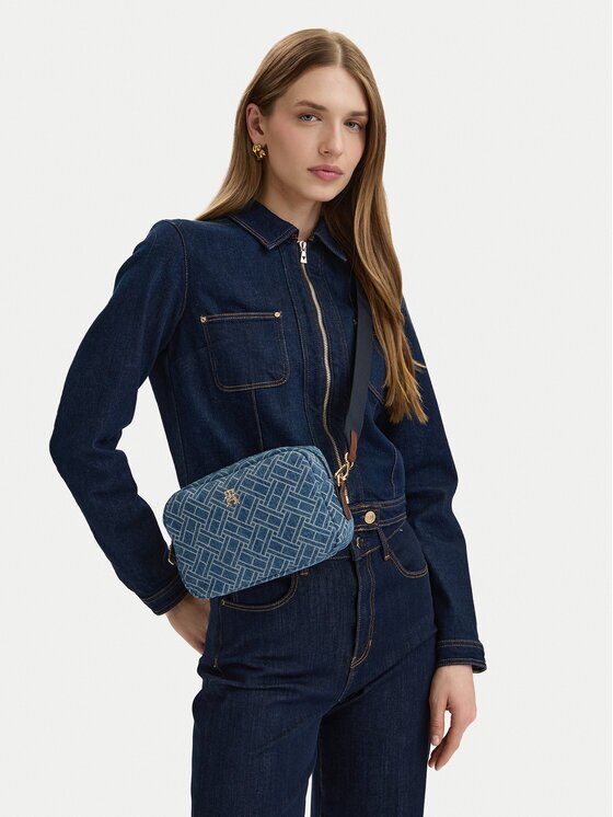 Tommy Hilfiger Geantă Popette Camera Bag Denim Flag AW0AW18610
