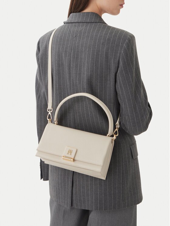 Tommy Hilfiger Geantă Th Monogram Pebble Grain Crossbody Bag AW0AW17216 Écru