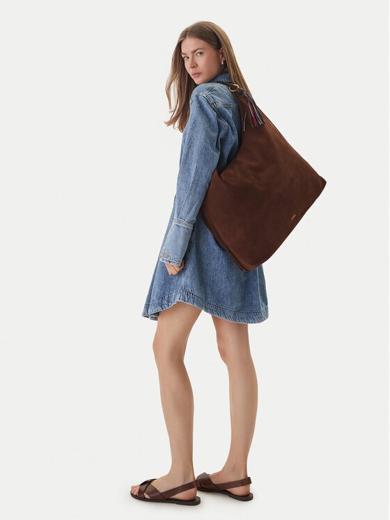 Tommy Hilfiger Geantă Th Statement Leather Hobo Suede AW0AW18403