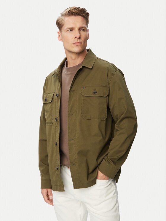 Tommy Hilfiger Jachetă cămașă Blend MW0MW43471 Verde închis Regular Fit
