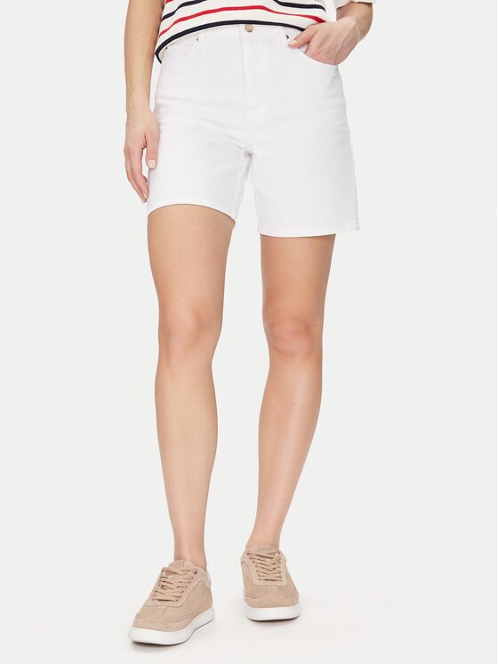 Tommy Hilfiger Pantaloni scurți de blugi Dnm Straight Short Rw White WW0WW45924 Regular Fit