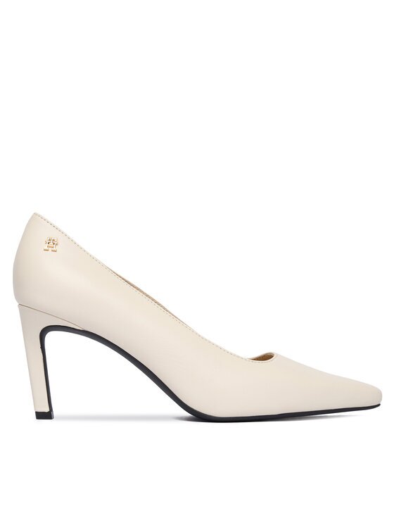 Tommy Hilfiger Pantofi pumps Th Logo Lth Pump Slanted Hl FW0FW09008 Écru