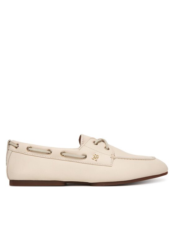 Tommy Hilfiger Pantofi Th Sleek Leather Boat Shoe FW0FW09148 Écru