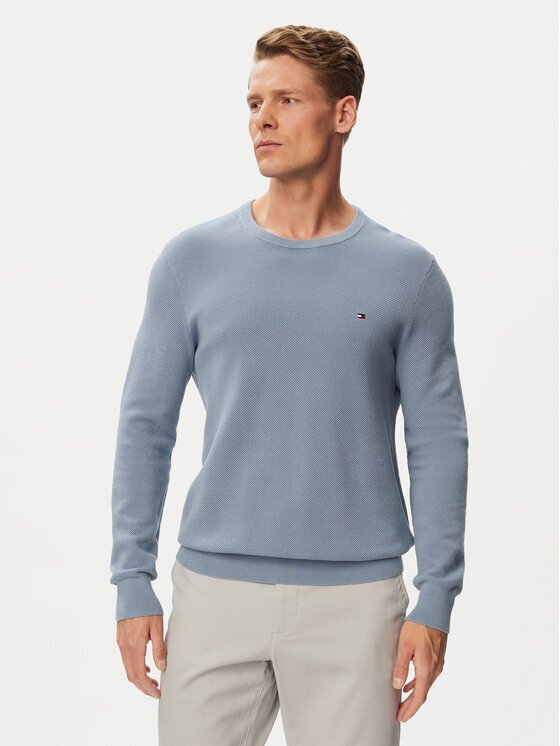 Tommy Hilfiger Pulover Essential MW0MW36347 Albastru celest Regular Fit