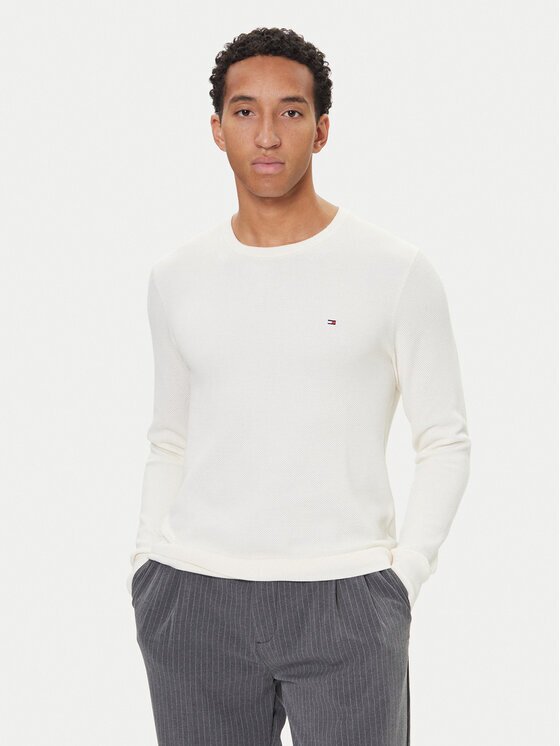 Tommy Hilfiger Pulover Essential MW0MW36347 Écru Regular Fit