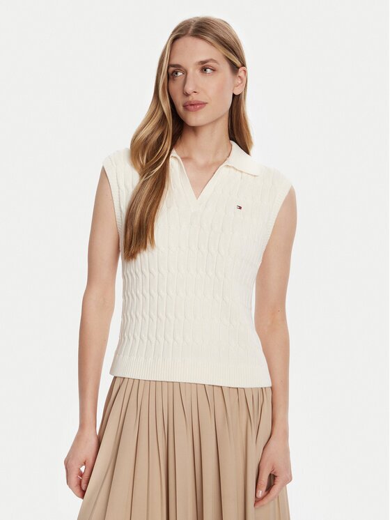Tommy Hilfiger Pulover WW0WW45655 Écru Regular Fit