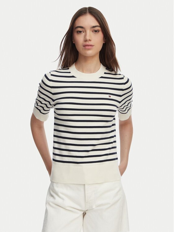 Tommy Hilfiger Pulover WW0WW49705 Alb Slim Fit