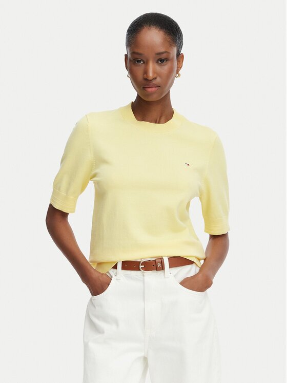 Tommy Hilfiger Pulover WW0WW49705 Galben deschis Regular Fit