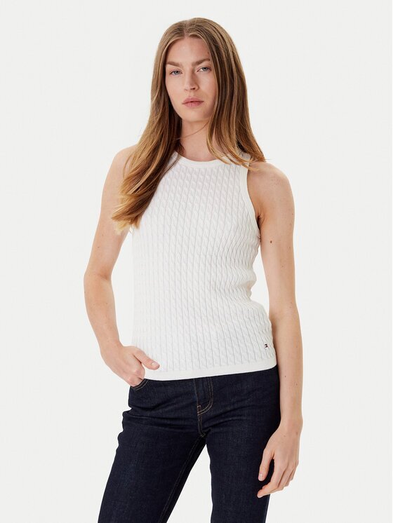 Tommy Hilfiger Top WW0WW45706 Écru Slim Fit