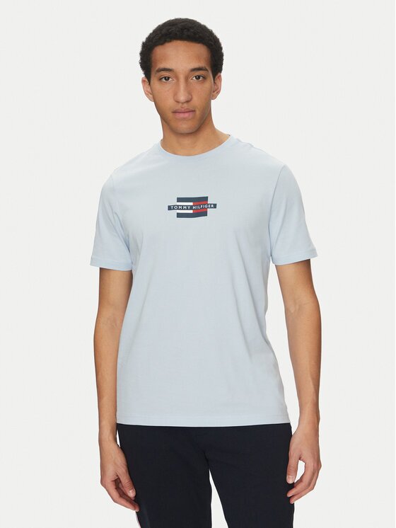 Tommy Hilfiger Tricou Flag Box MW0MW38636 Albastru celest Regular Fit