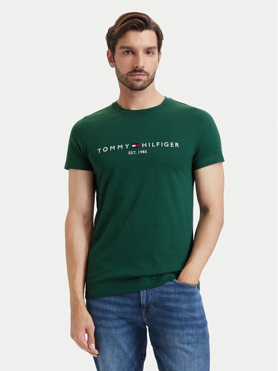 Tommy Hilfiger Tricou Logo MW0MW11797 Verde închis Slim Fit