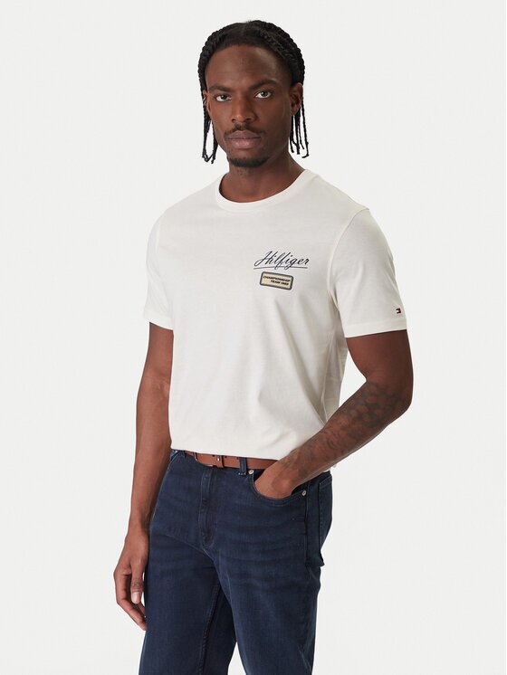 Tommy Hilfiger Tricou Modern Ath Graphic MW0MW41471 Écru Regular Fit