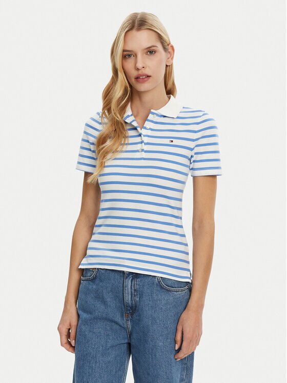 Tommy Hilfiger Tricou polo 1985 WW0WW43225 Albastru celest Slim Fit