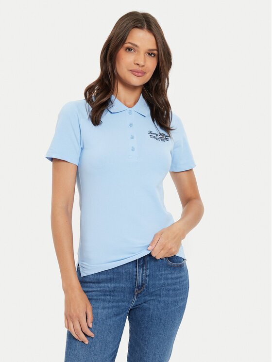 Tommy Hilfiger Tricou polo Script WW0WW43624 Albastru celest Slim Fit