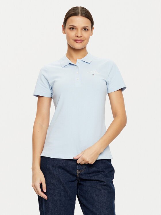 Tommy Hilfiger Tricou polo WW0WW43930 Albastru celest Slim Fit