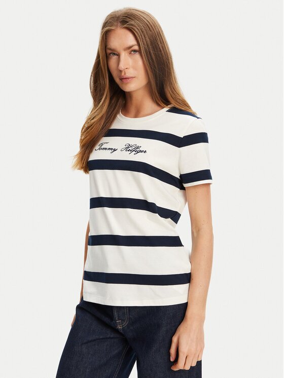 Tommy Hilfiger Tricou Script WW0WW45746 Écru Regular Fit
