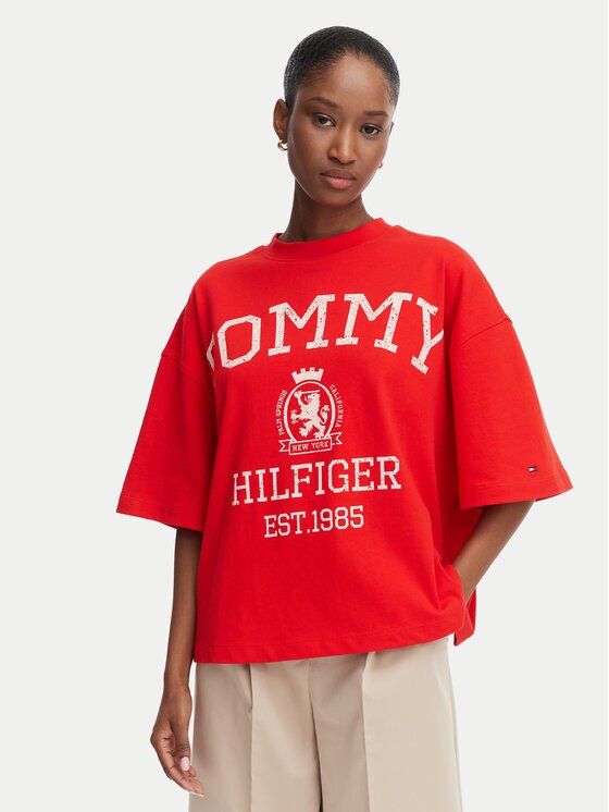 Tommy Hilfiger Tricou Varsity Crest WW0WW50940 Oversize