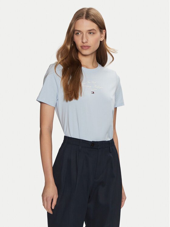 Tommy Hilfiger Tricou WW0WW43895 Albastru celest Regular Fit