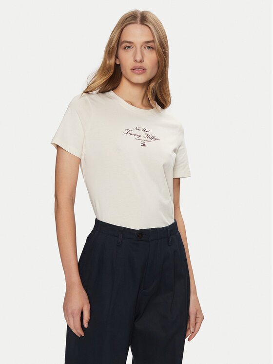 Tommy Hilfiger Tricou WW0WW43895 Écru Regular Fit