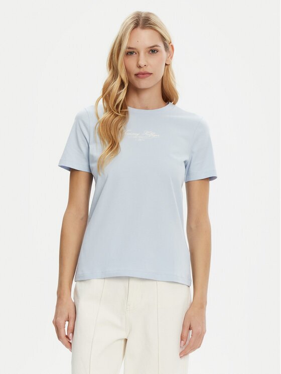 Tommy Hilfiger Tricou WW0WW45428 Albastru celest Regular Fit