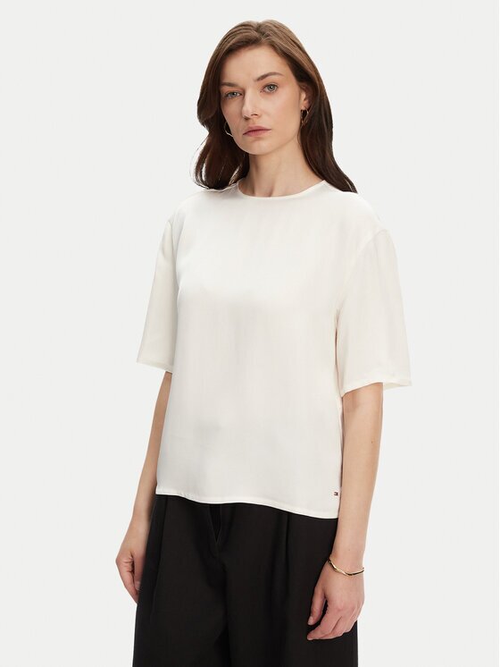 Tommy Hilfiger Tricou WW0WW45900 Écru Relaxed Fit