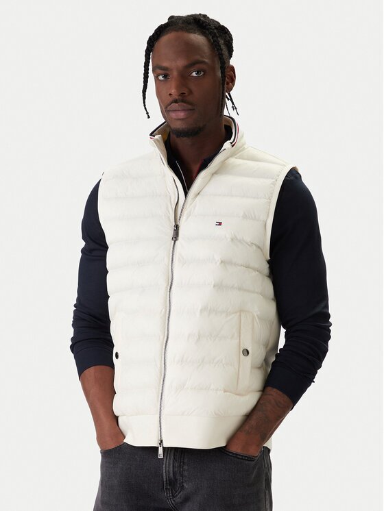 Tommy Hilfiger Vestă elegantă Mix Media Ess MW0MW41441 Écru Regular Fit